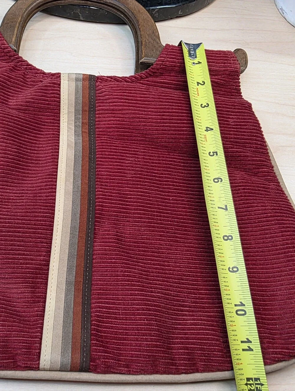 Vintage Red Corduroy Handbag/Satchel/Tote with Wooden Handles